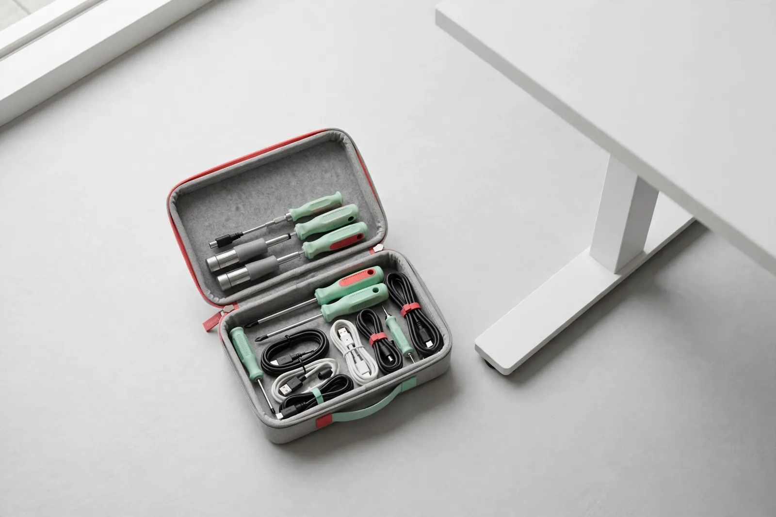 An open tool case in an office